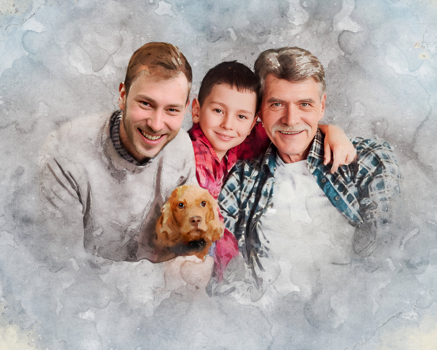 Watercolor Style Photo Merge Design - Blue Background