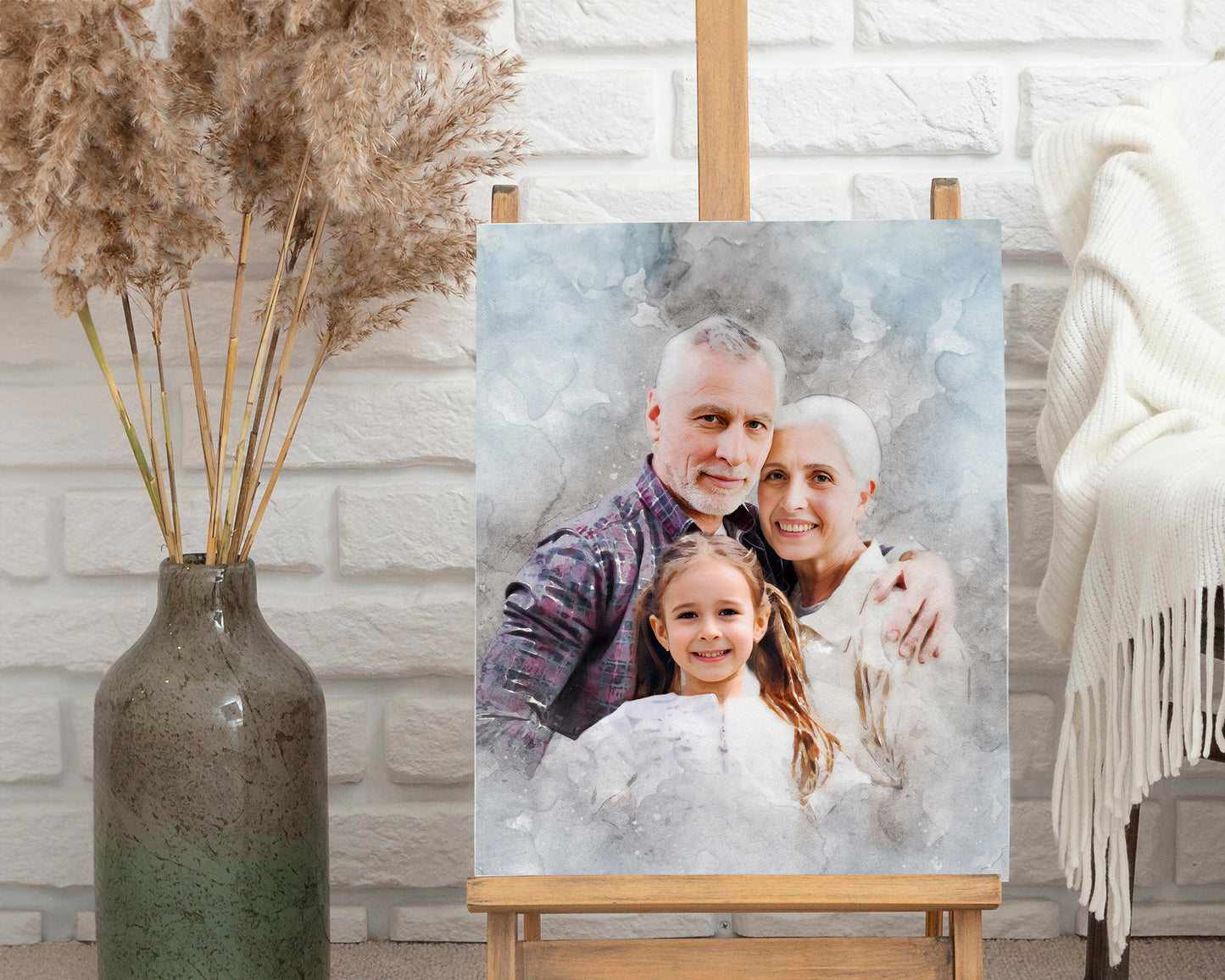 Watercolor Style Photo Merge Design - Blue Background