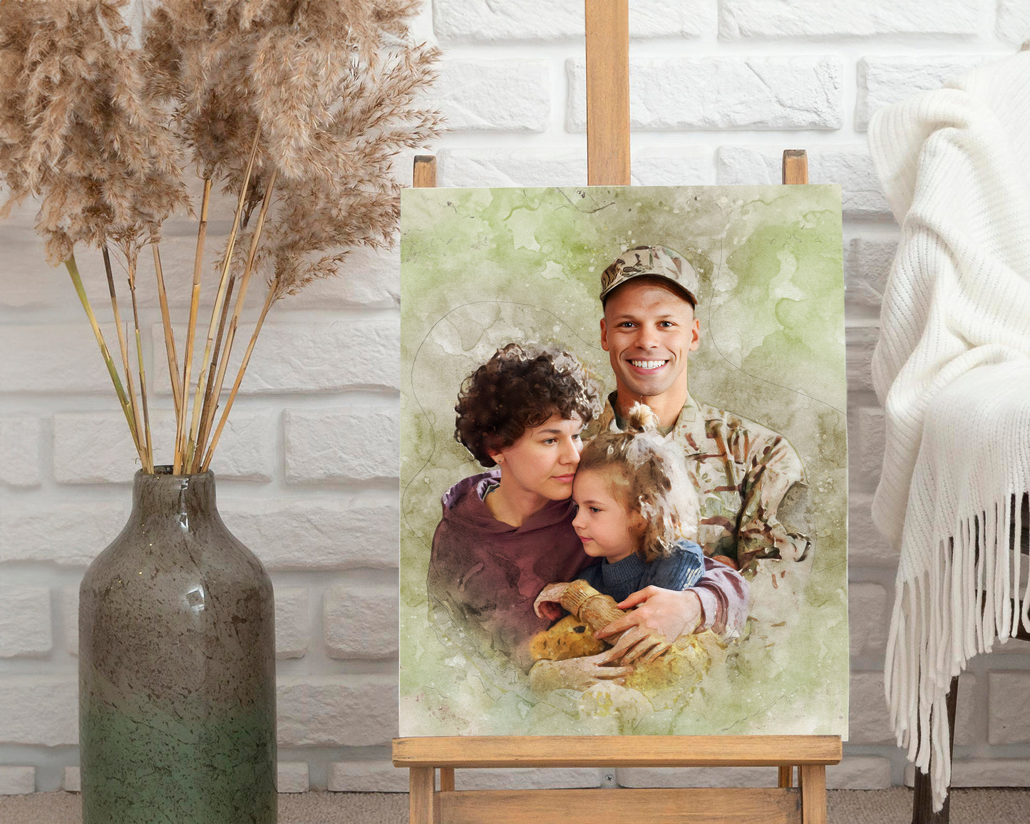 Watercolor Style Photo Merge Design - Green Background