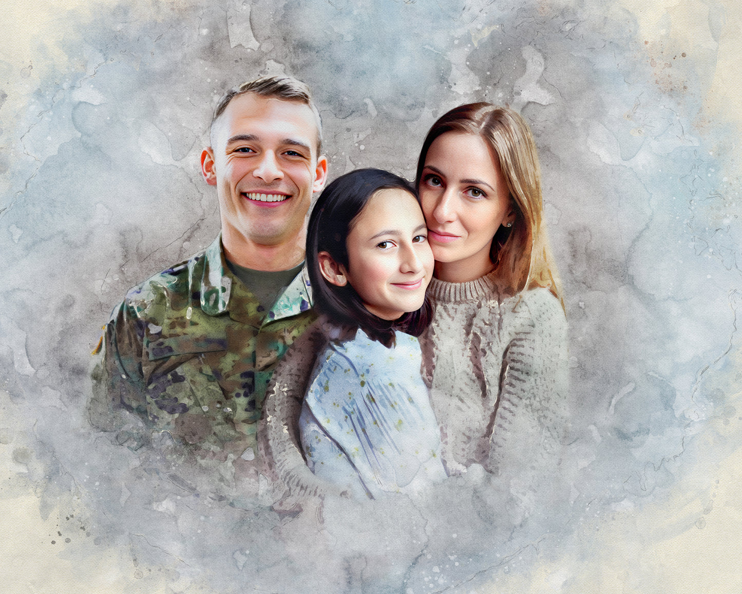 Watercolor Style Photo Merge Design - Blue Background