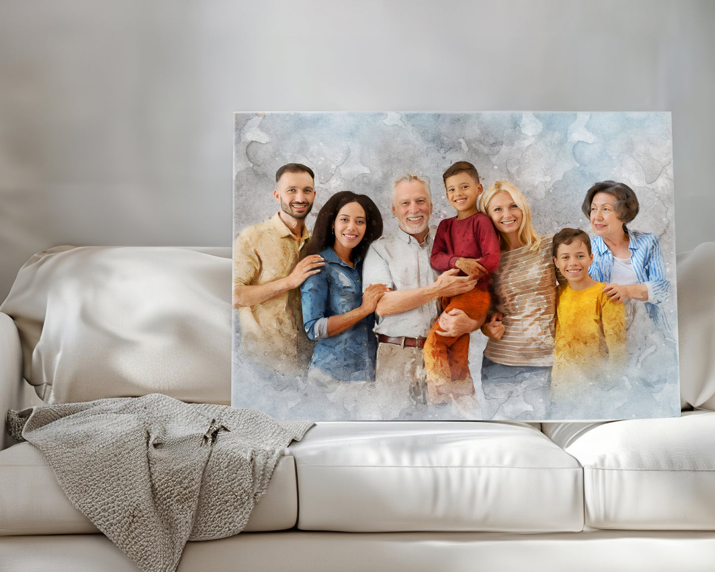 Watercolor Style Photo Merge Design - Blue Background