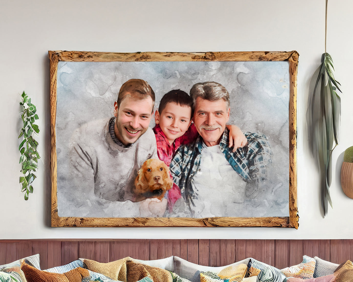 Watercolor Style Photo Merge Design - Blue Background