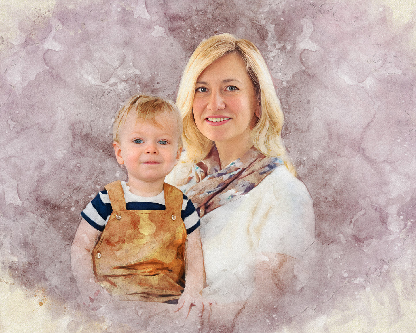 Watercolor Style Photo Merge Design - Purple Background